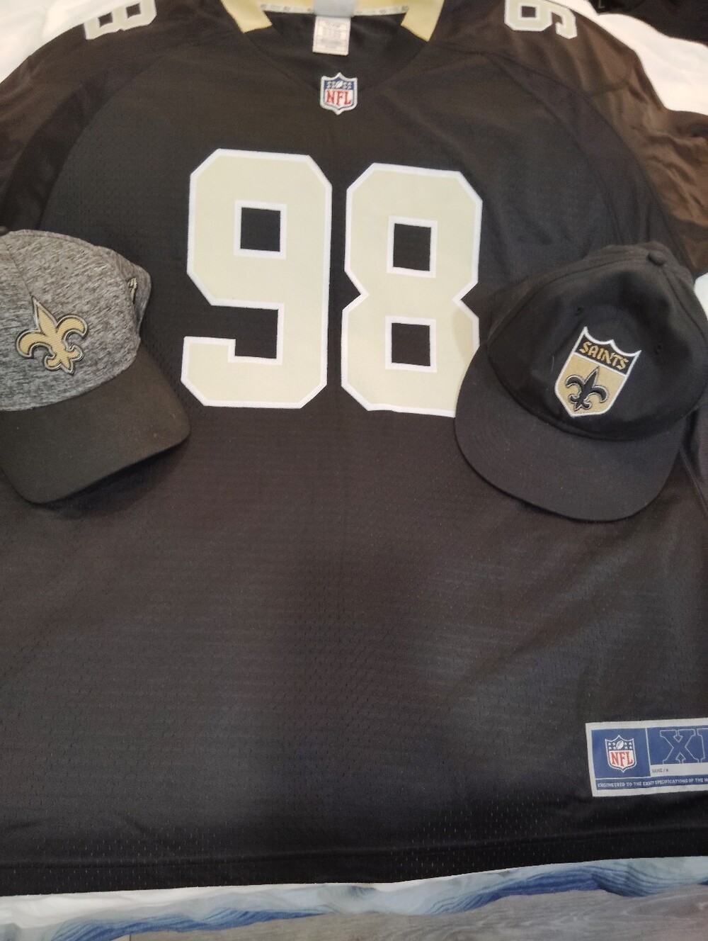 New Orleans Saints Black #98 Football Jersey with 2 Caps - NFL BUNDLE